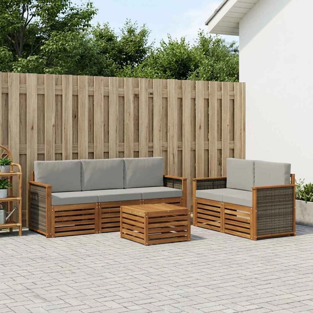 Set di divani da esterno 6 pz Naturale e Grigio Chiaro 3384017