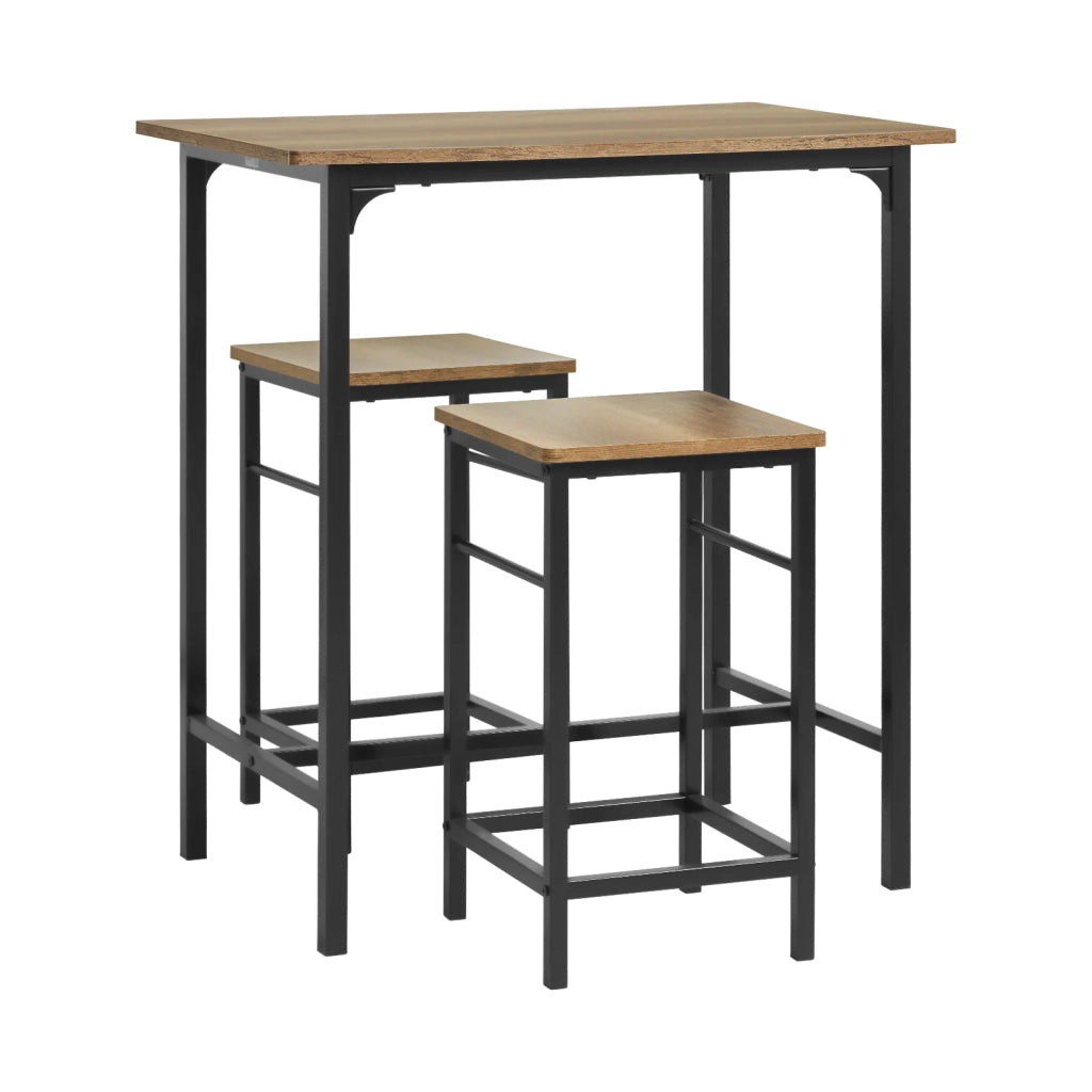Set 3 Pezzi Tavolo con 2 sgabelli Mobile Bar per casa Stile Industriale Grigio, L80*P50*A88cm, Marrone OGT10-PF