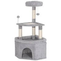 Albero tiragraffi per gatti con palo in sisal, piattaforma e rifugio, 49x49x114cm, Grigio chiaro