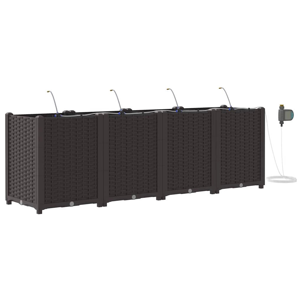 Set di 4 fioriere da giardino moderne 160 x 40 x 52 cm resistenti con sistema di irrigazione acciaio marrone 02_0058532