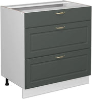 Mobiletto base per cucina Fame-Line, Verde-oro Country House, 80 cm con 3 cassetti, senza piano di lavoro, per la combinazione con altri moduli della serie Fame-Line