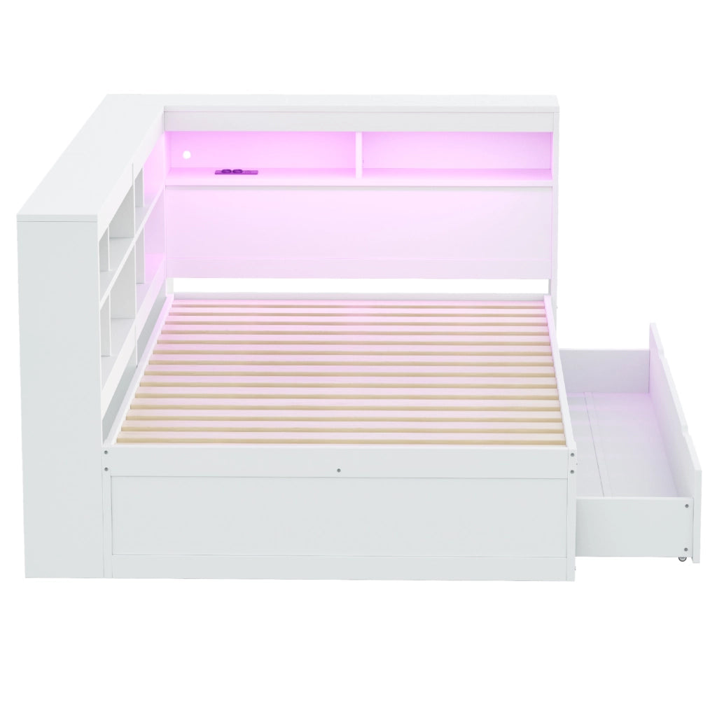 LETTO divano 90x200 cm con cassetti USB LED in legno bianco