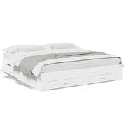 Letto matrimoniale | Letto per adulti | Giroletto con Cassetti Bianco 180x200 cm in Legno Multistrato