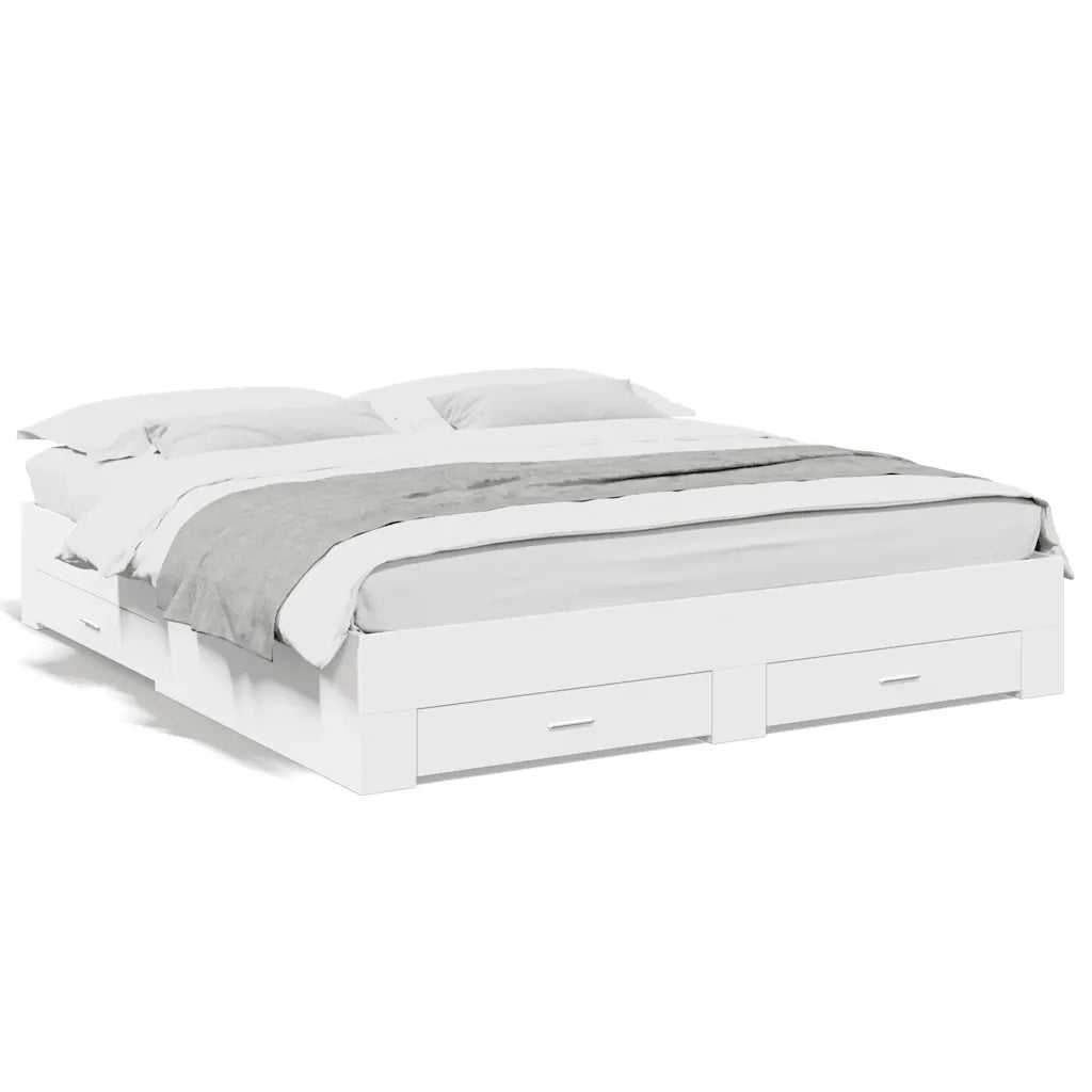 Letto matrimoniale | Letto per adulti | Giroletto con Cassetti Bianco 180x200 cm in Legno Multistrato