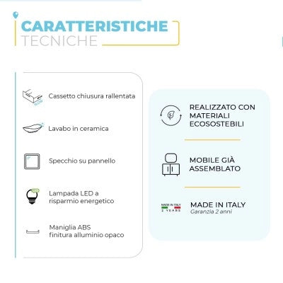 Mobile bagno sospeso 80 cm grigio chiaro con lavabo a bacinella e specchio tondo Master