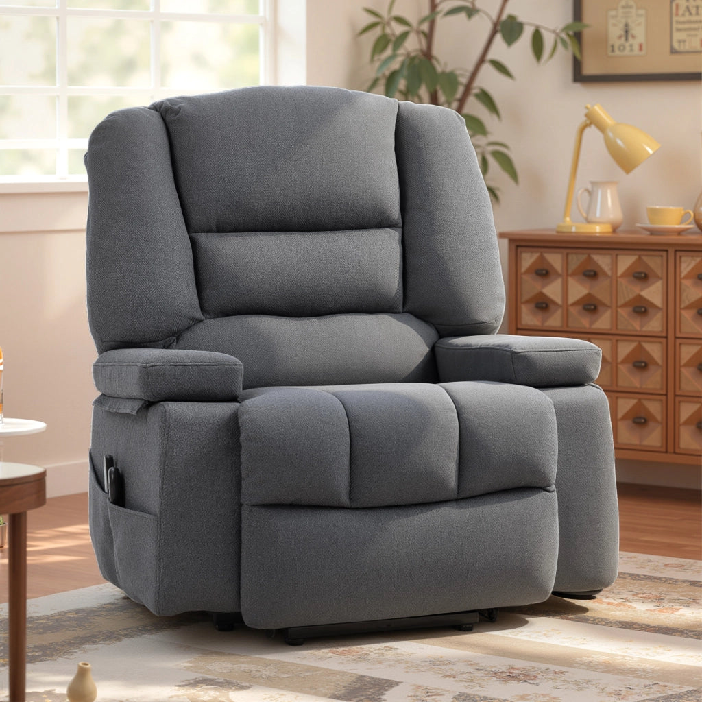 Poltrona Relax Alzapersona Reclinabile Massaggiante ¨C Xylo ¨C Tessuto Grigio 97x90x102 cm