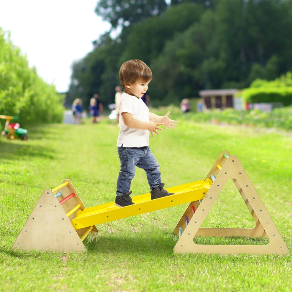 Set da arrampicata 3 in 1 per bambini, Scala triangolare con rampa double face per scivolare e arrampicarsi Colorato-Arrampicate e scivoli
