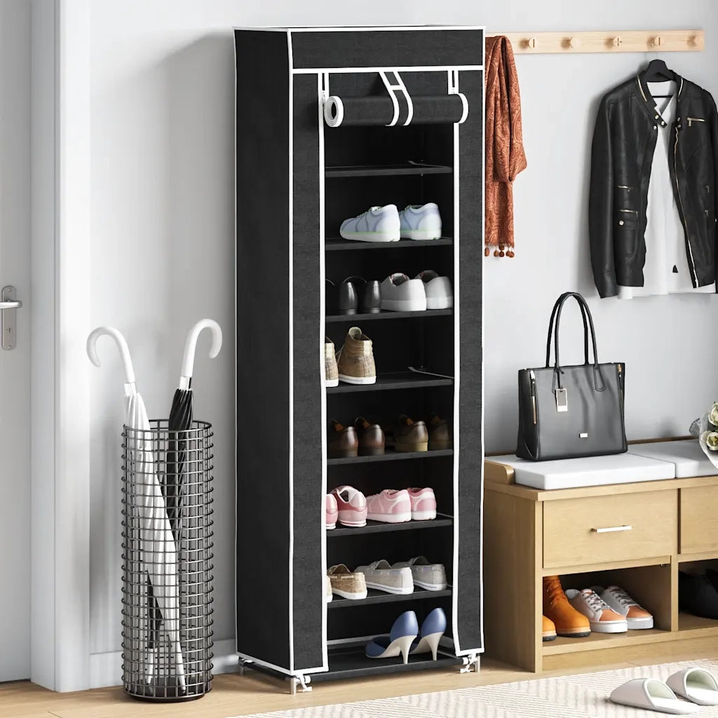 Scarpiera | Mobile per scarpe in Tessuto Richiudibile 57 x 29 x 162 cm Nera