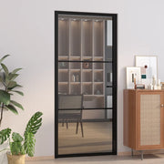 Porta Interna 93x201,5 cm Nera in Vetro ESG e Alluminio 350562