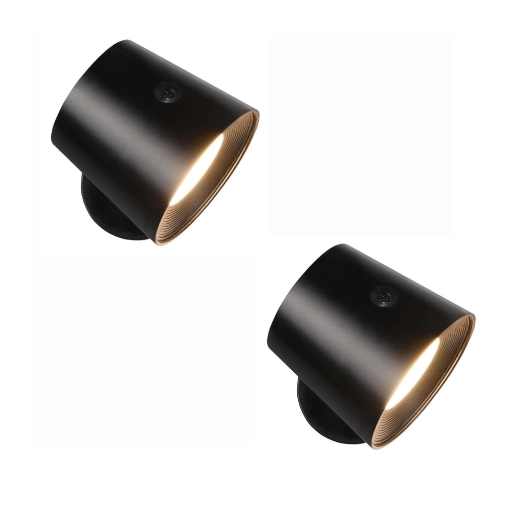ZMH Applique da parete a LED nera per soggiorno batteria rotazione a 360° controllo touch 3 livelli di luminosità
