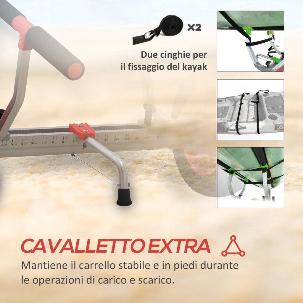 Carrello per Kayak e SUP con Larghezza Regolabile in Alluminio, Ruote ?25 cm, Max 100 kg, Nero