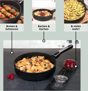 Piastra per biscotti a plasma con bordo alto 26 cm coperchio in vetro - padella ceramica resistente al forno - capacità 32 l - maniglia rimovibile - compatibile con tutte le fonti di calore