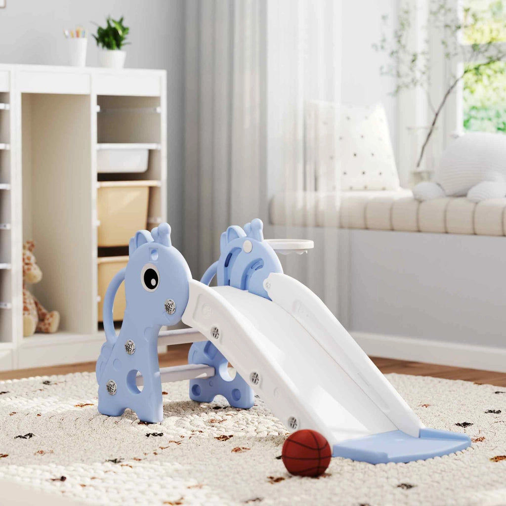 Toboggan per bambini 3 in 1 con canestro ¨C zephmum ¨C 106x51.5x52 cm blu