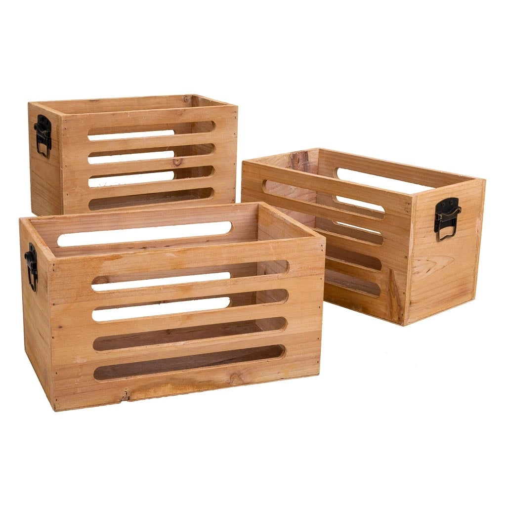 Set di 3 scatole in legno marrone