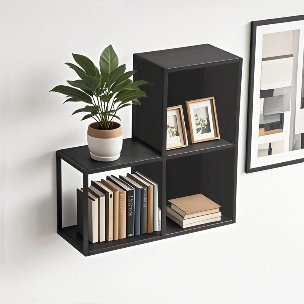 Set Nostened di 3 Mensole da Muro 28 x 28 x 20 cm con Pannello Posteriore e Laterale in Acciaio - Nero [en.casa]