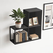 Set Nostened di 3 Mensole da Muro 28 x 28 x 20 cm con Pannello Posteriore e Laterale in Acciaio - Nero [en.casa]