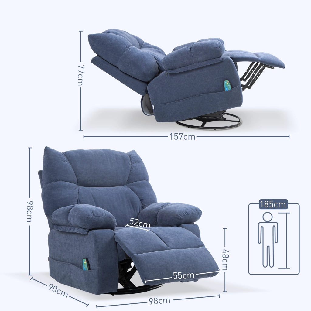 Poltrona Massaggiante Riscaldata Reclinabile Girevole ¨C Minimal ¨C Blu Metallica 98x90x98