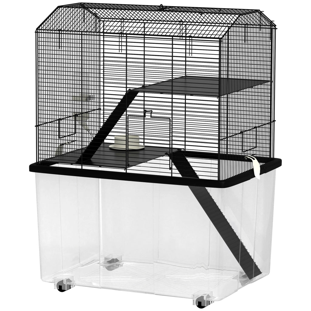 Gabbia per Criceti 3 Piani con Ruote ¨C zephmum ¨C 57x43x74 cm Nero
