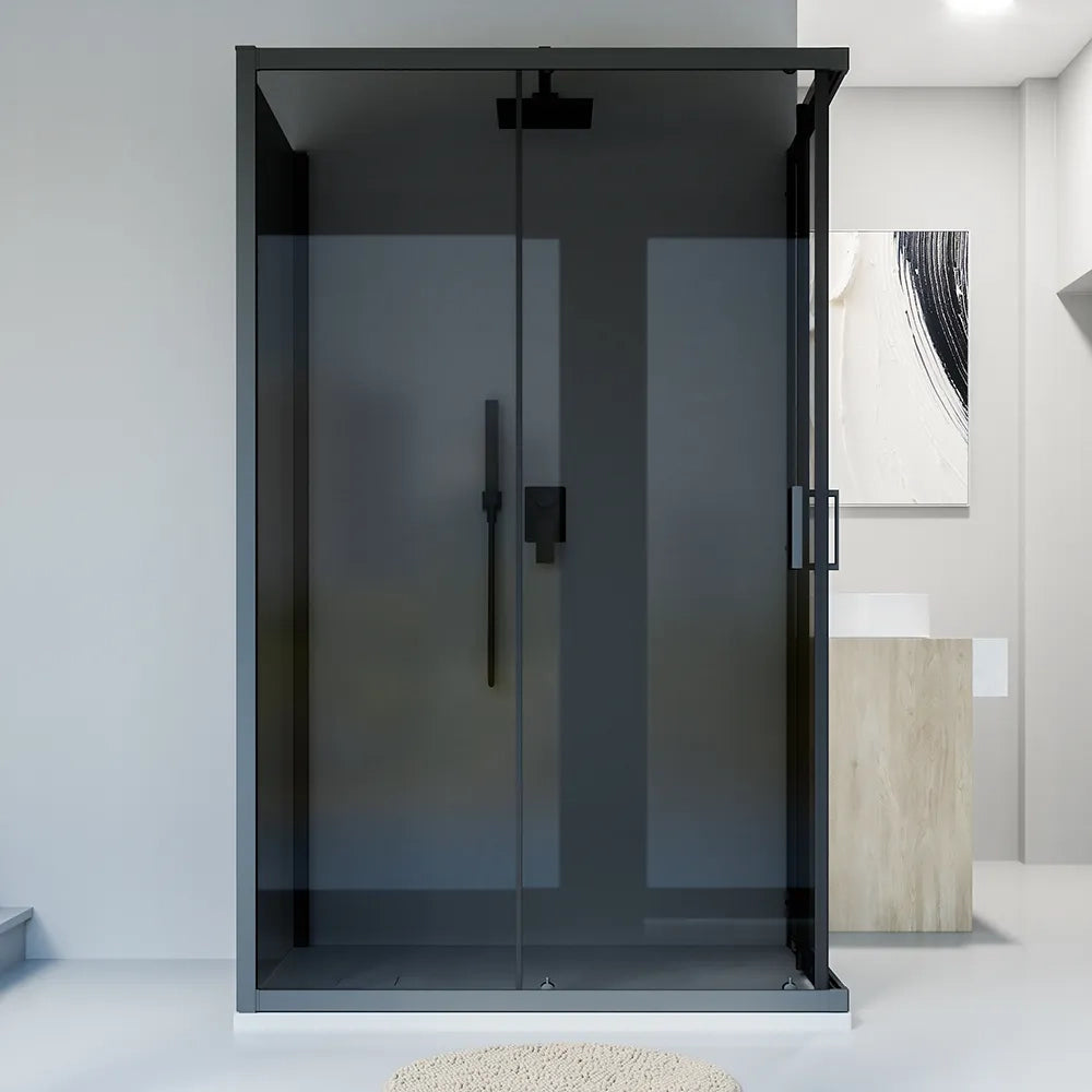 Box doccia nero opaco 3 lati 70x100x70cm con doppio scorrevole e vetro 6mm fumè h185cm | Tonga