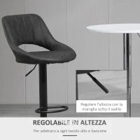Set 2 Sgabelli da Bar Girevoli con Schienale e Poggiapiedi, Sgabelli Alti Moderni con Altezza Regolabile Base in Metallo Seduta Finta Pelle Grigia, 47x52x87-109cm