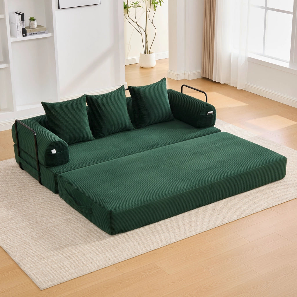 Divano modulare con tasca laterale, 3 cuscini e moduli liberi per salotto, in velluto a coste, Emerald