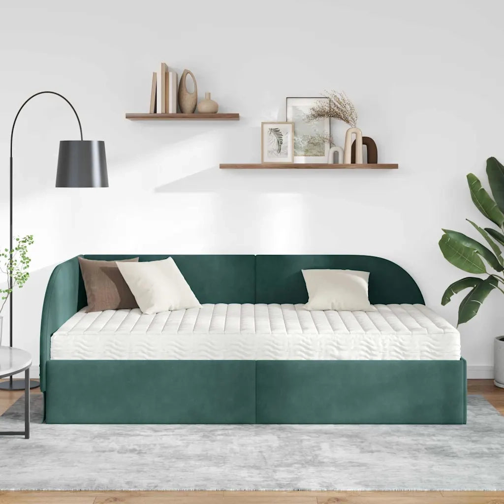 Struttura Letto Angolare con Materasso 2 pcs Verde Velluto 3394206
