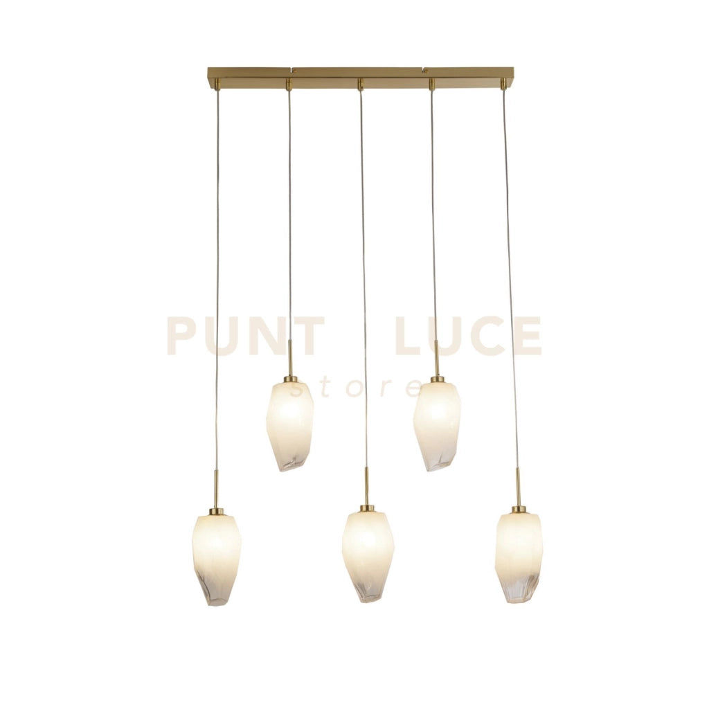 Rocky 5Lt Bar Pendant, metallo ottone satinato e vetro