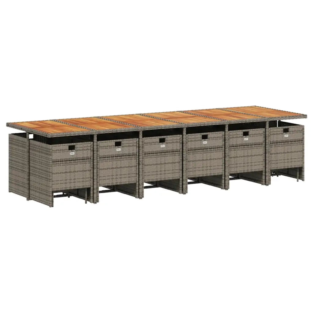 Set da Pranzo da Giardino 17pz con Cuscini Grigio in Polyrattan 3210650