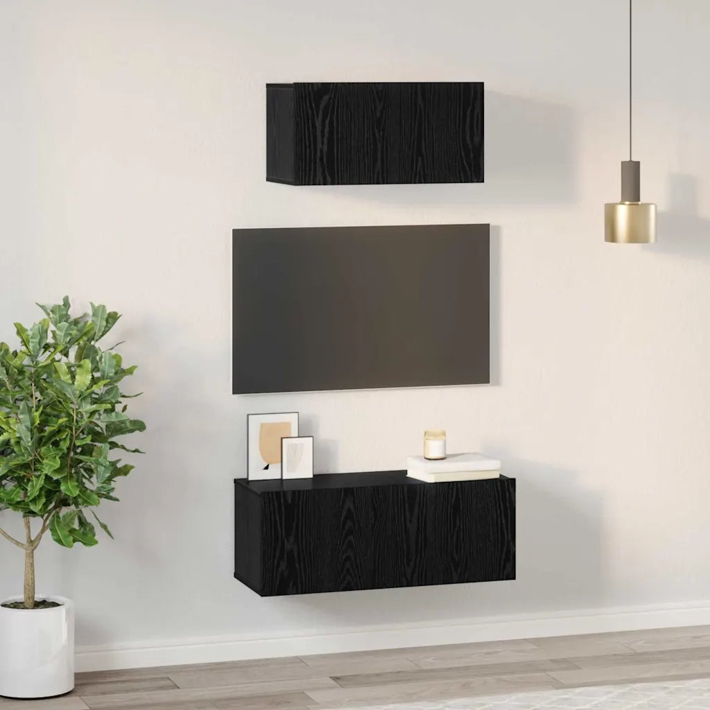 Set mobile TV 2 pcs Rovere Nero Legno multistrato 3393382