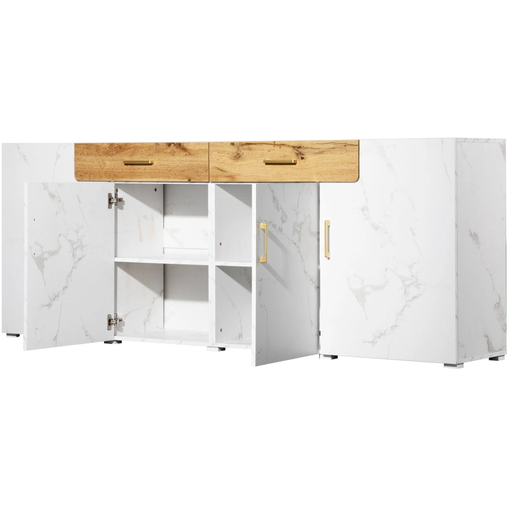 Madia ULEVR 208x39,5x80 cm con 4 ante e 2 cassetti, mobile TV e contenitore bianco e marrone