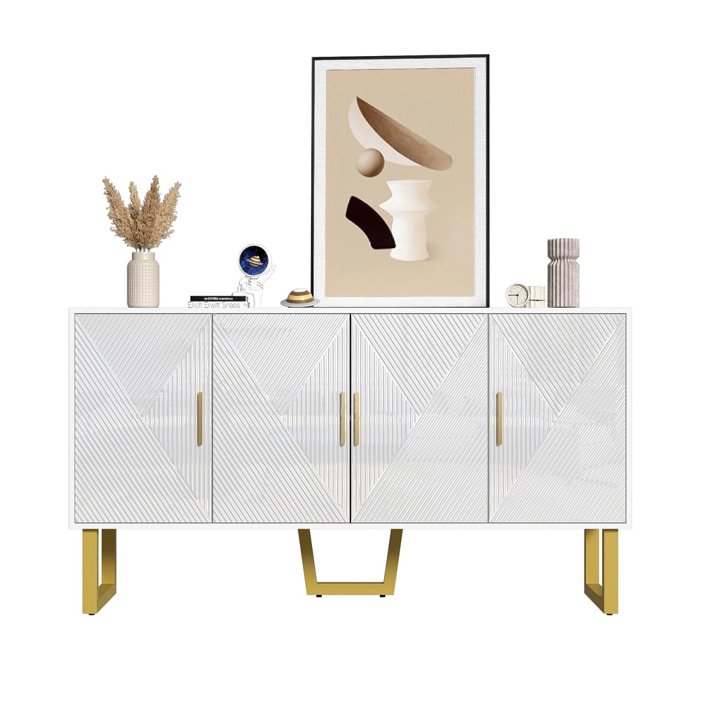 Buffet lussuoso a 4 ante - Xylo - Porte texture lucide maniglie dorate scaffali regolabili in altezza Bianco