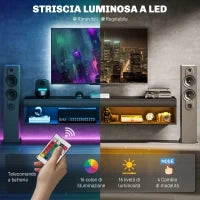 Mobile Porta TV fino 75" Sospeso con Luci LED 16 Colori e Telecomando, 180x40x30cm, Nero