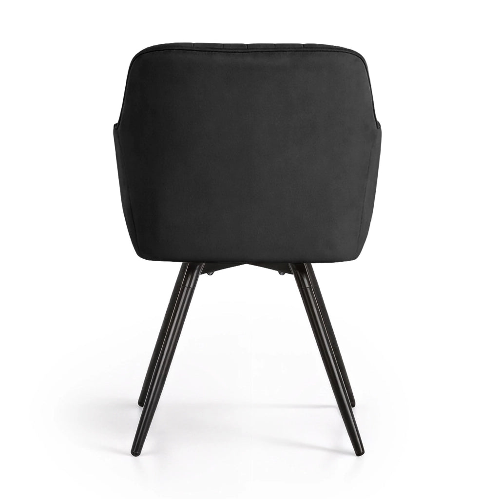 Set di 4 Sedie girevoli in velluto con cuciture TURNO Nero gambe nere