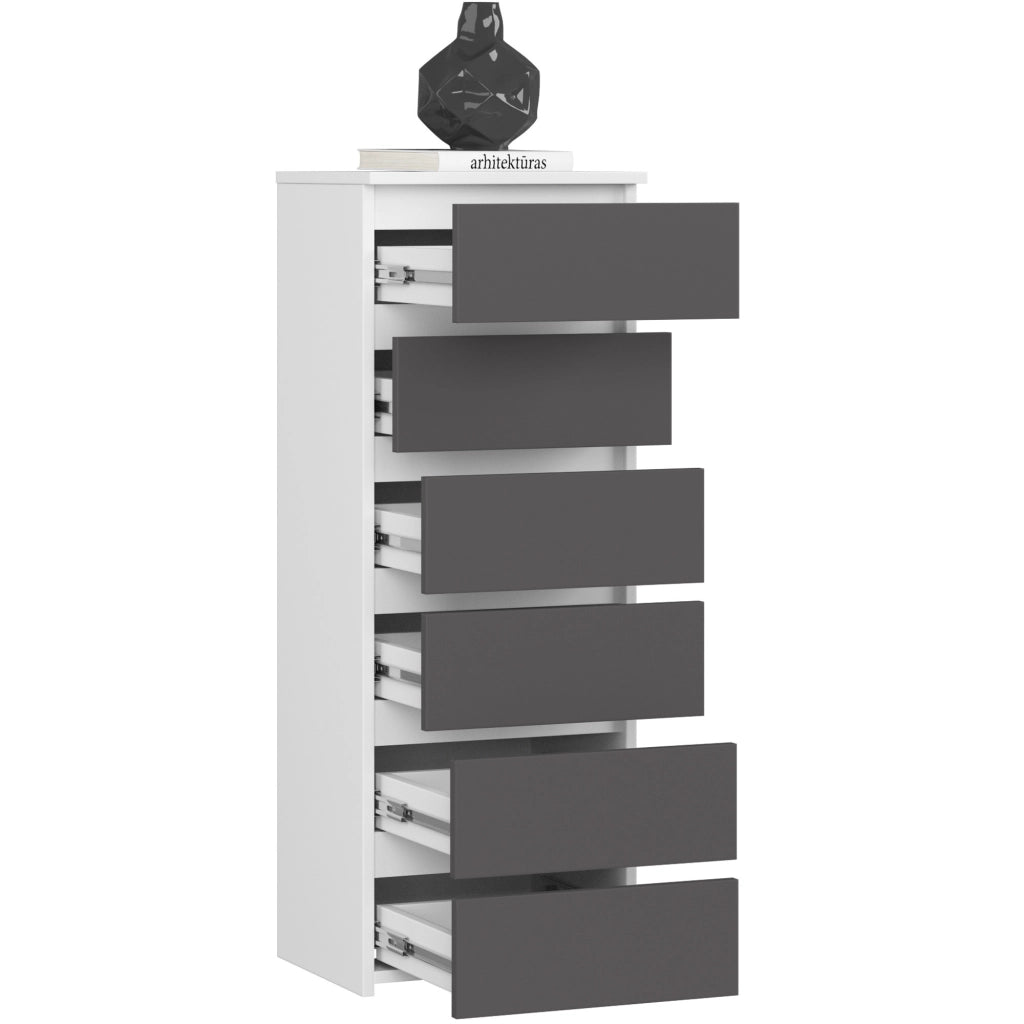 Cassettiera AKORD CL6 Cassettiera Bianca 40 cm 6 cassetti inserto frontale Grigio Grafite 40x35x109 cm