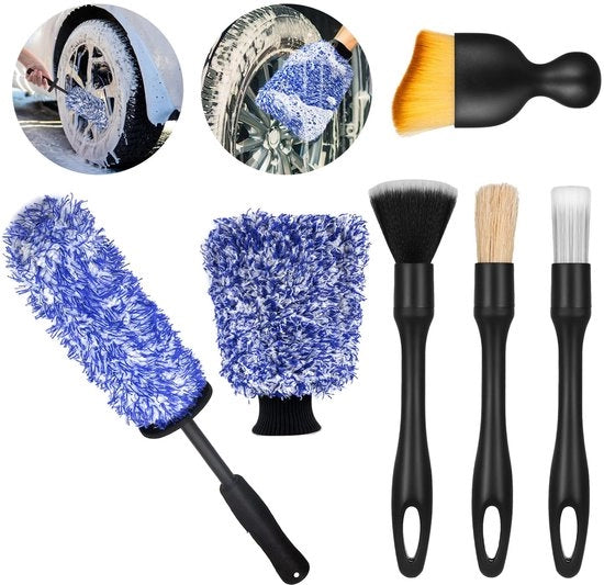 Kit di pulizia per ruote in microfibra extra soffice con spazzola per ruote in alluminio e guanto per pulire le ruote con set di pulizia per ruote auto interno ed esterno colore blu