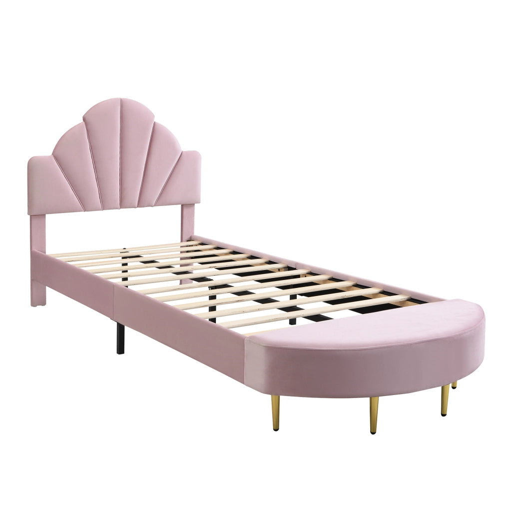 Letto imbottito 90x200 cm con testiera in velluto; panca coordinata e bordi anticolpo rosa