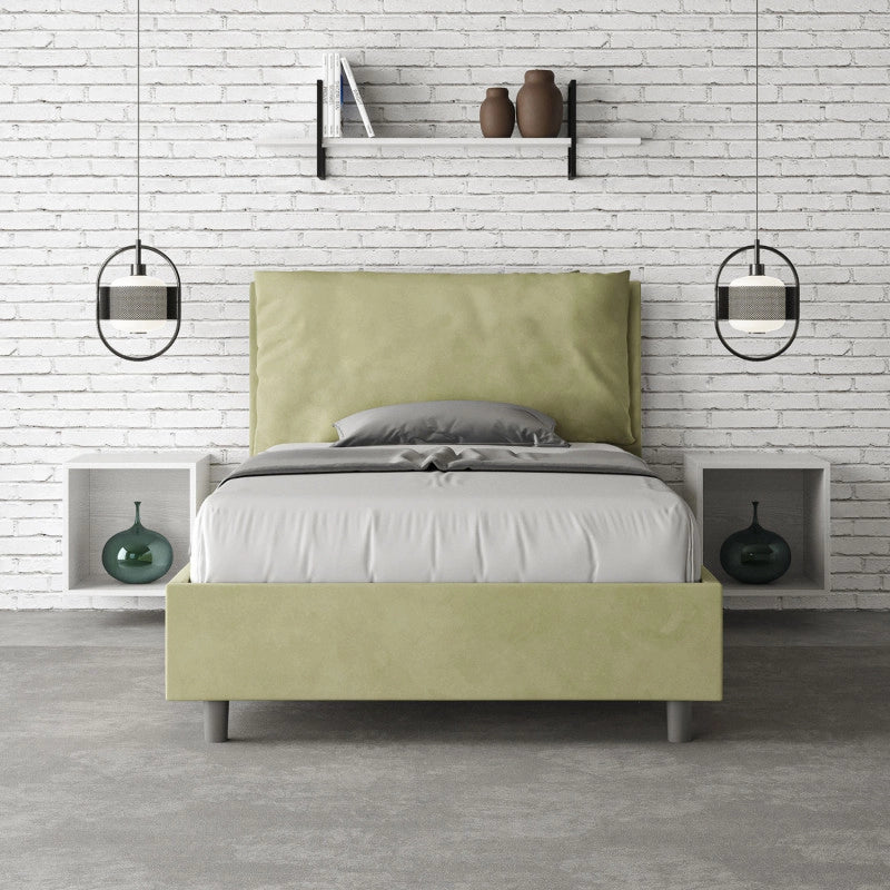 Letto imbottito Piazza e mezzo 110x210 cm Large - Senza rete,Microfibra,Tè verde