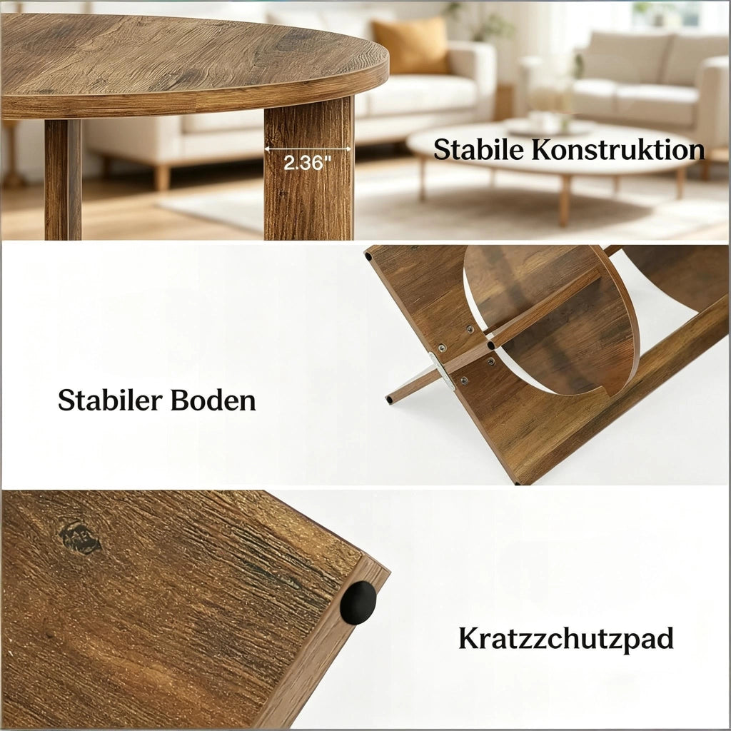 Tavolino basso rotondo con 2 ripiani e struttura a X in MDF per soggiorno camera da letto e ingresso marrone rustico 50 × 50 × 65 cm