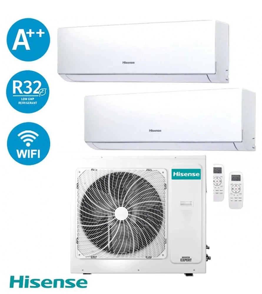 Climatizzatore Hisense Dual Inverter 9+18 7,2kW - A++ Wi-Fi Integrato 3AMW72U4RJC, Raffreddamento Efficiente