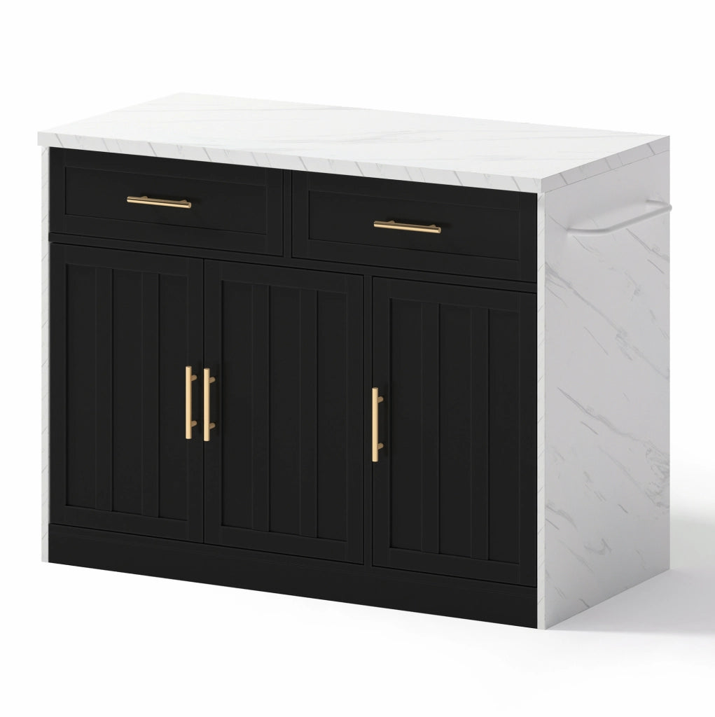 Isola da cucina 120x60x91 cm con piano bar, prese USB e ripiani regolabili in MDF nero