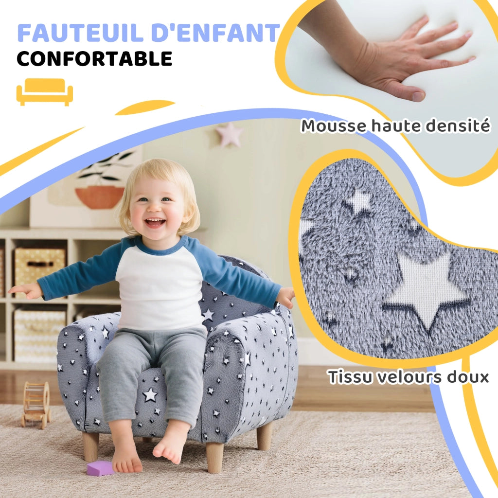Poltrona per bambini con stelle fosforescenti ¨C Zephmum ¨C Tessuto velluto grigio