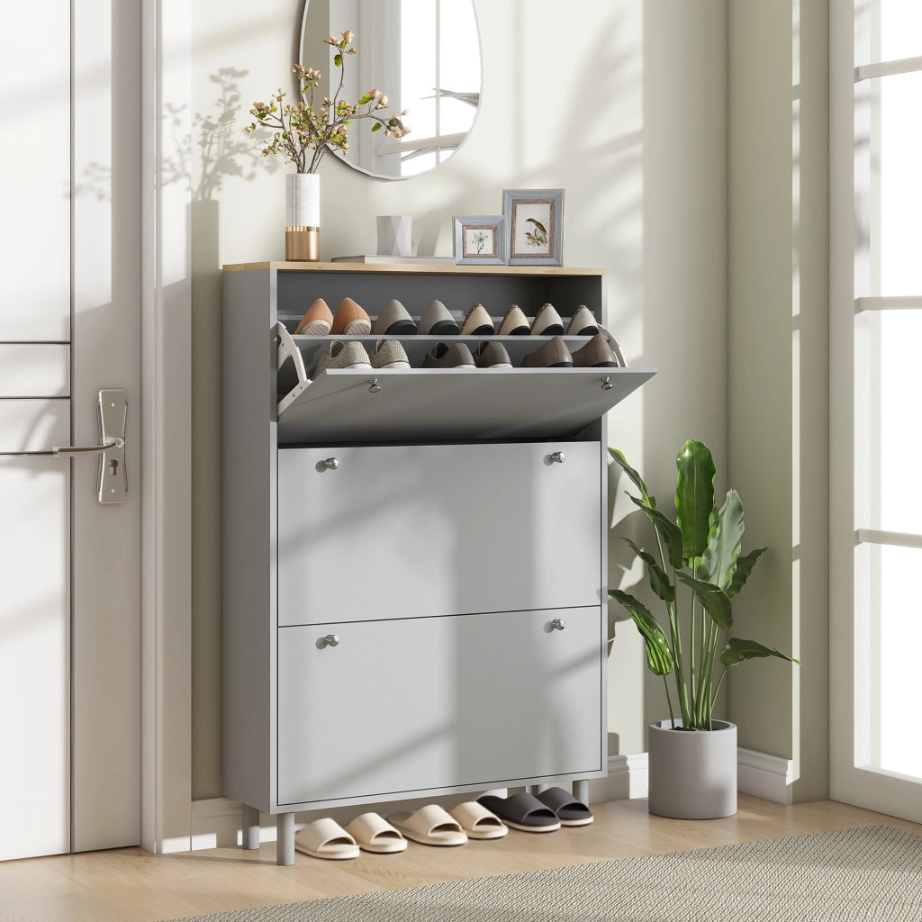 Scarpiera con 3 cassetti e ripiani regolabili ¨C zephmum ¨C 80x23.5x121cm grigio