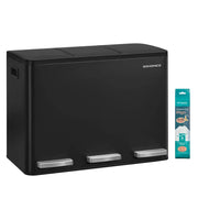 SONGMICS Pattumiera Cucina 3 x 15 L, Cestino per Raccolta Differenziata 3 Scomparti, 15 Sacchetti, Secchi Rimovibili, Coperchio, Maniglie, Chiusura Morbida, Acciaio, Nero Inchiostro LTB145BZ02