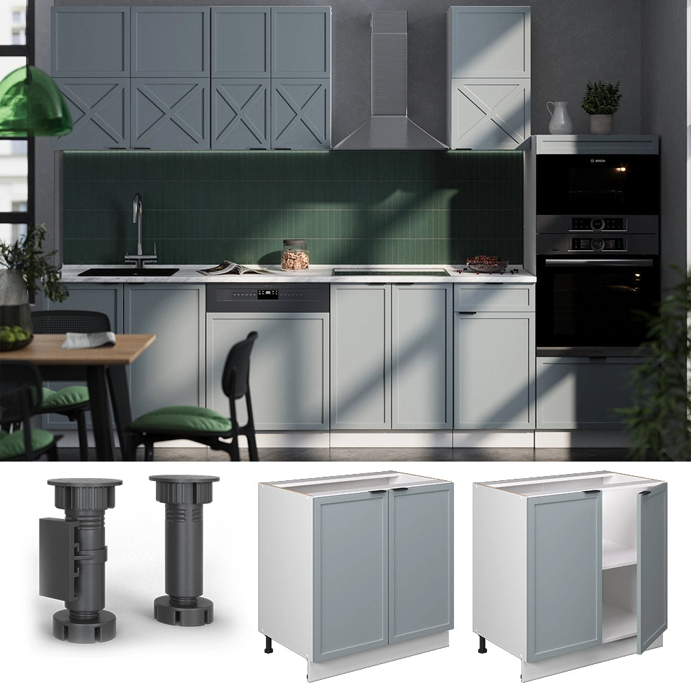Mobile lavello cucina Fame-Line Blu-grigio chiaro/Bianco 80 cm con ripiano, PL Marmo Vicco
