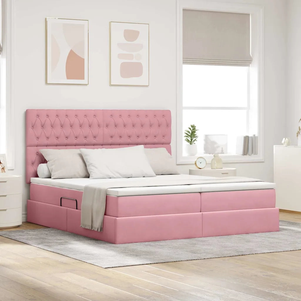 Letto con Contenitore con materasso Rosa 200 x 200 cm Velluto