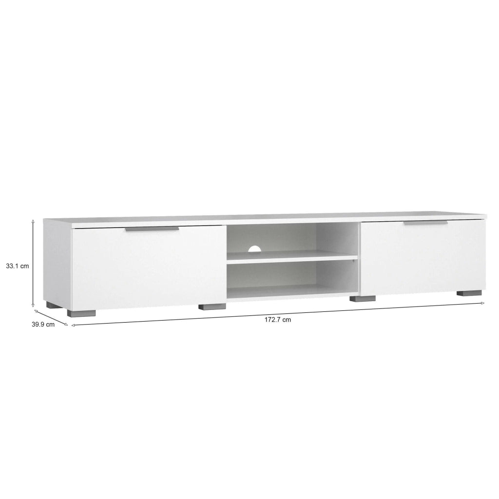 Mobile porta TV a due Ammiro, colore bianco lucido, cm 172 x 33 x 39