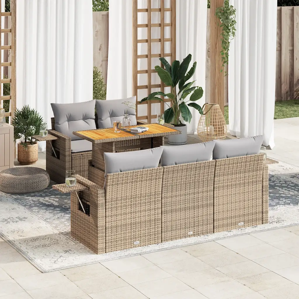 Set Divano da Giardino 6 pz con Cuscini Beige in Polyrattan 3327104