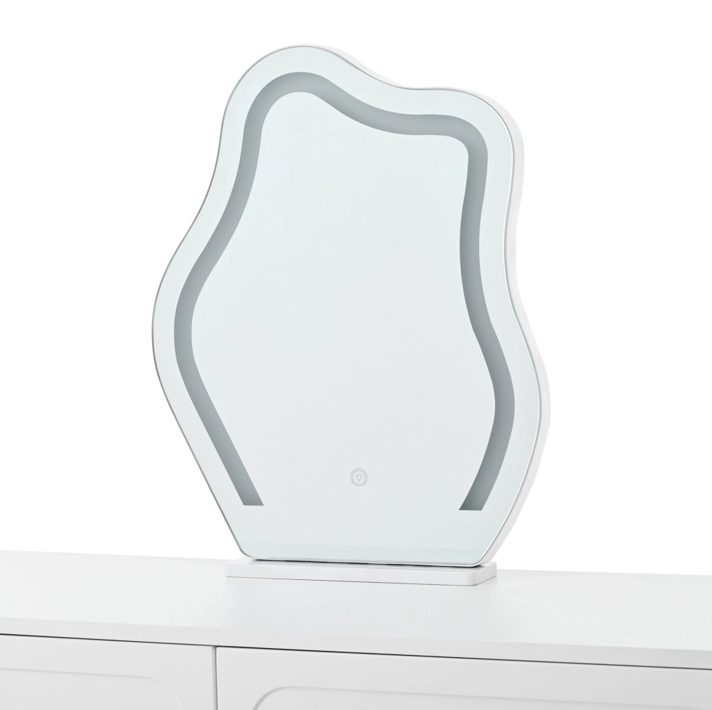 Toeletta bianca con specchio LED, 4 cassetti e mobile laterale