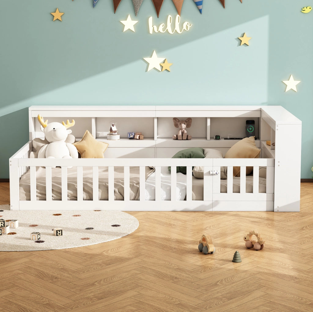 Letto 222.2x113.3x70 cm con prese USB e vano portaoggetti in truciolato e MDF bianco