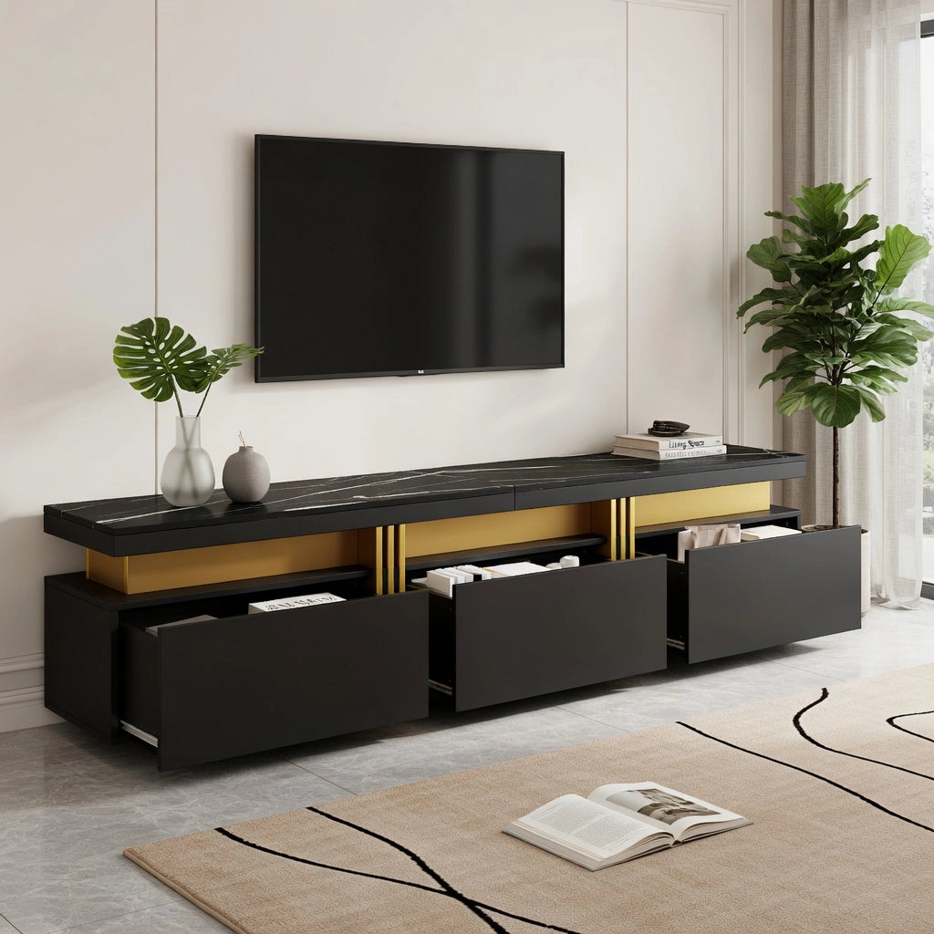 Cassettiera TV nera in truciolato lunga 200 cm
